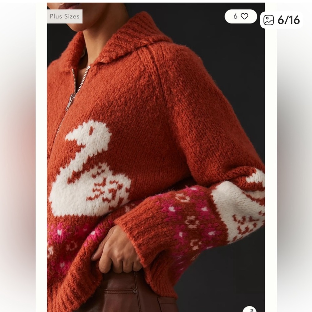 Anthropologie Maeve Rust Orange Swan Open Knit Wool Blend Zip Up Sweater, XS - Picture 4 of 14